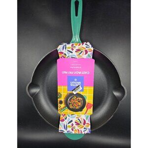 Tabitha Brown Cast Iron Fry Pan 12-Inch With Green Handle Oven Safe To 500°F
